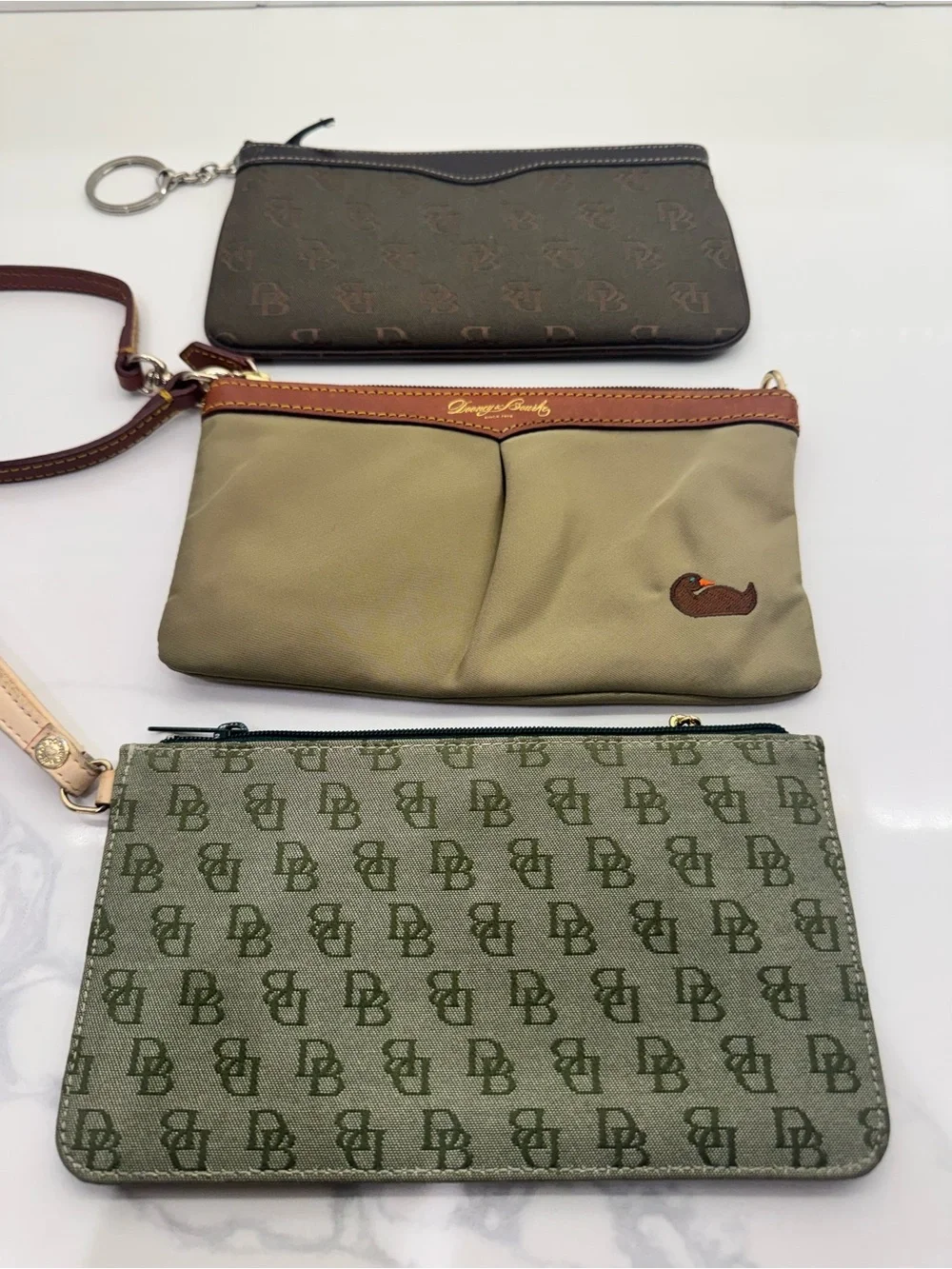 Dooney & Bourke Olive, Brown and Dark Brown Trio Wristlet Set
